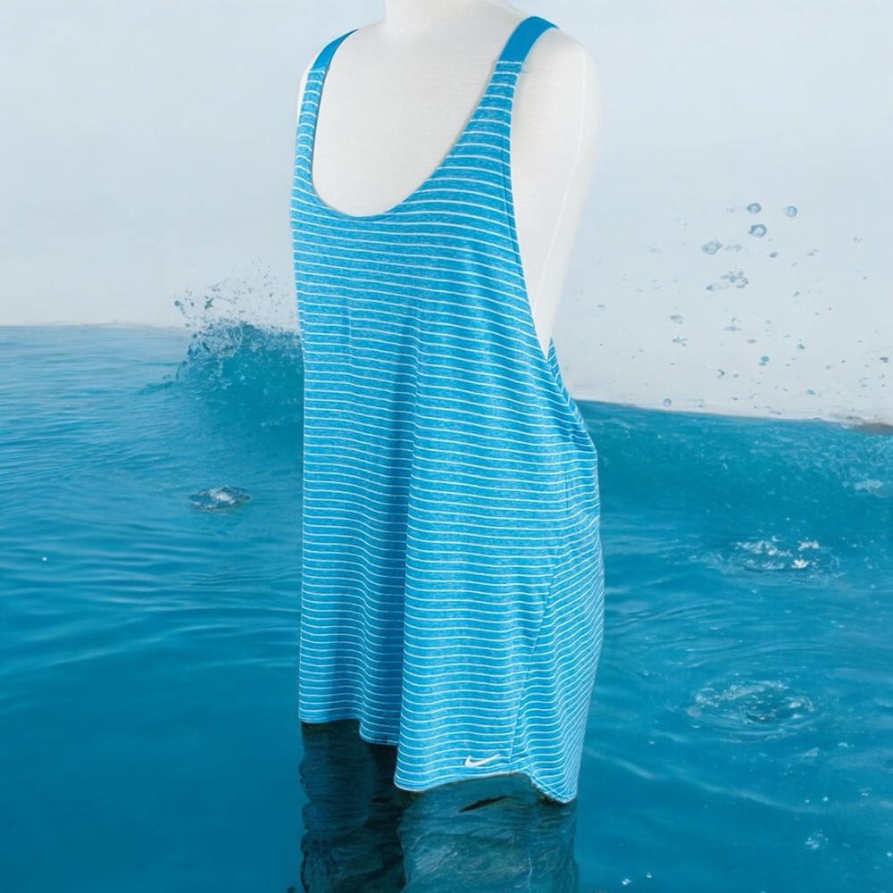 Women’s Nike Blue and White Striped Racerback Swim Cover-Up Size Large NWT